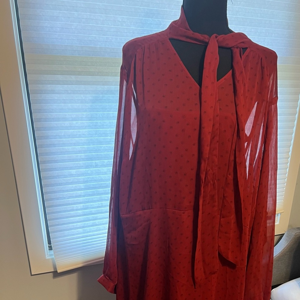 EVRI Sheer Long Sleeve Burgundy Dress